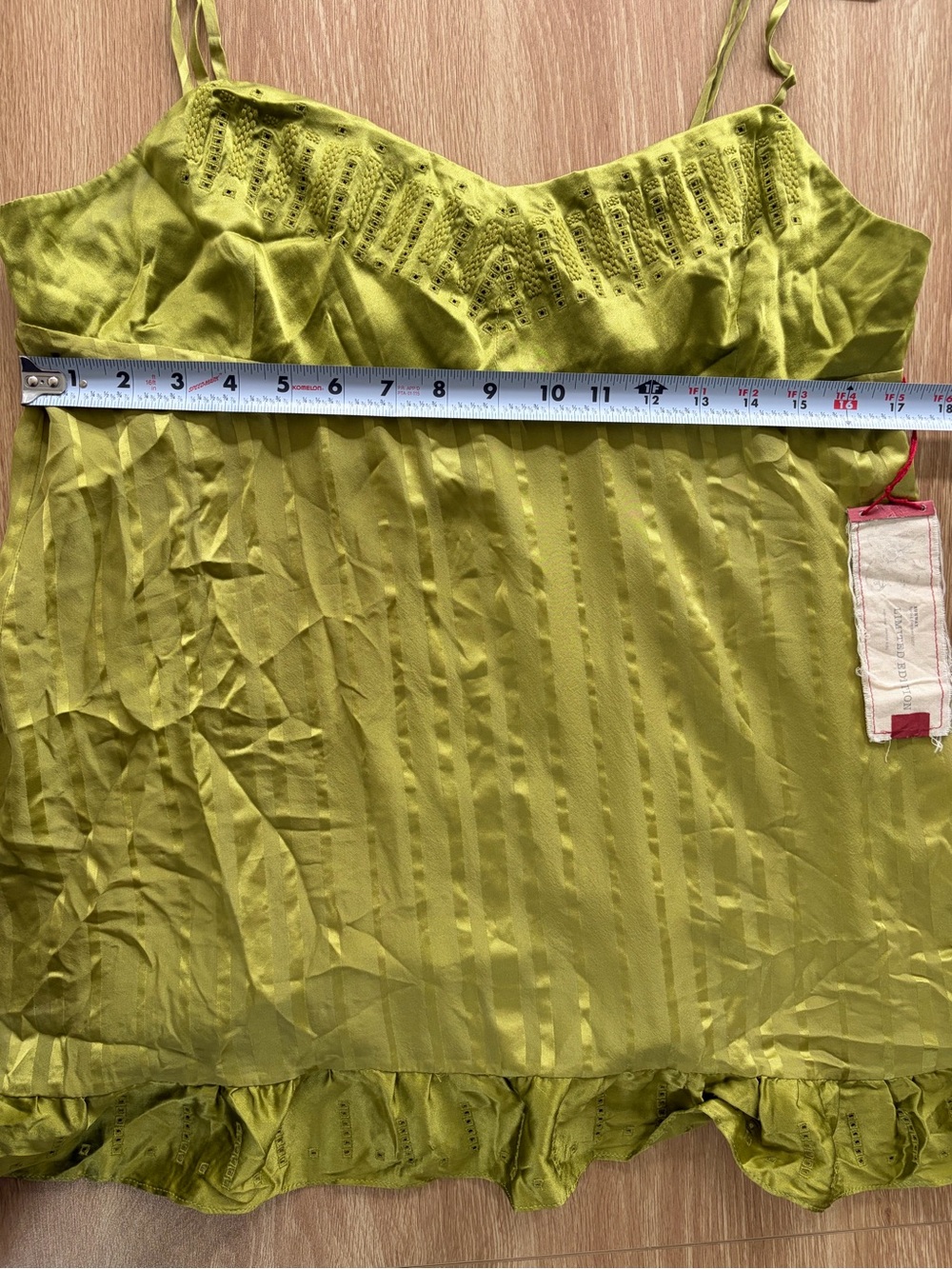 NWT BCBGMaxAzaria Olive Green Silk Lace-Trim Slip Cami - Picture 6 of 7